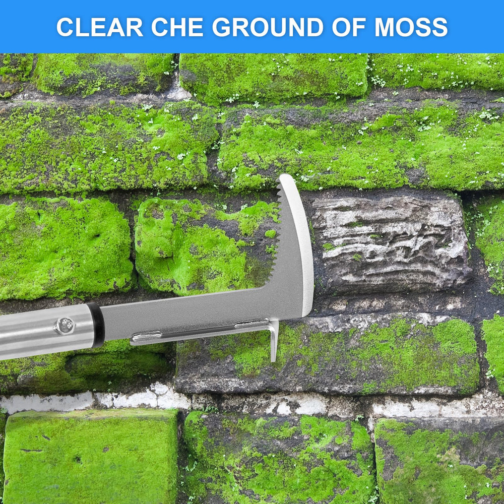 BARAYSTUS tool in use removing weeds from a sidewalk gap for efficiency