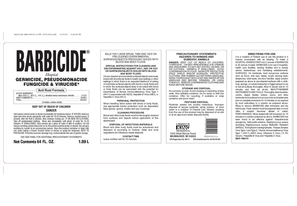 BARBICIDE tapa y cuello del envase mostrando cierre seguro y detalle