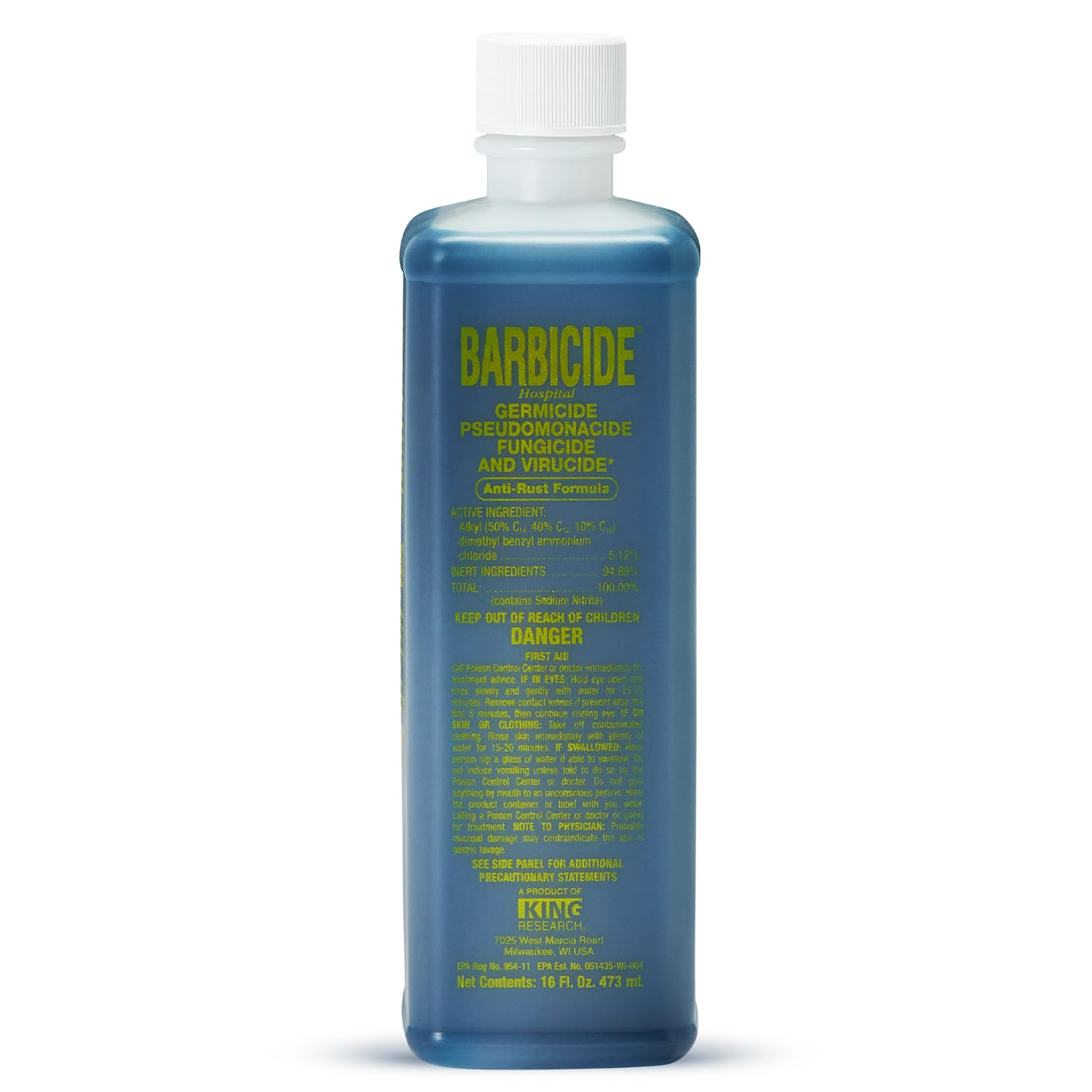 BARBICIDE botella frontal del concentrado mostrando volumen y marca