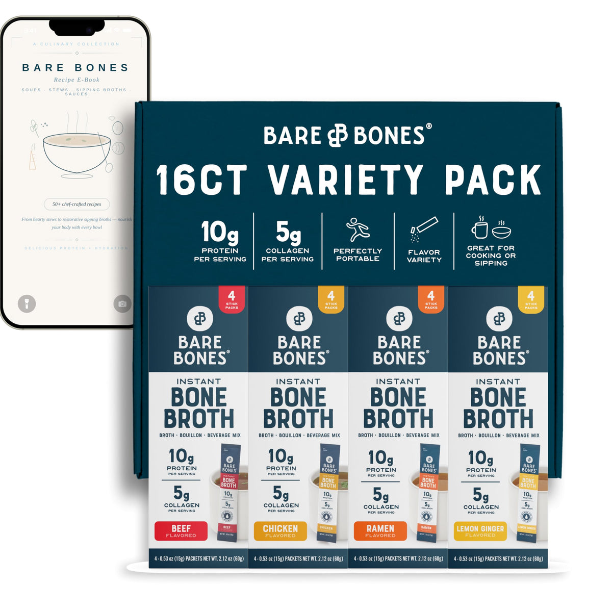 Bare Bones frente del empaque mostrando variedad para decisiones rápidas