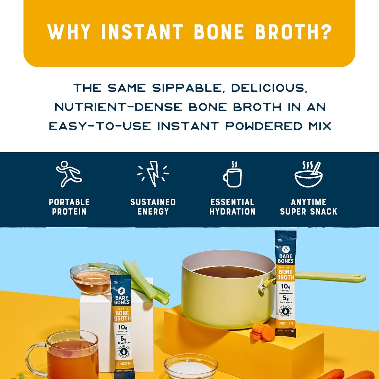 Bare Bones ingredientes principales como pollo, shiitake y tomate enfatizando sabor real