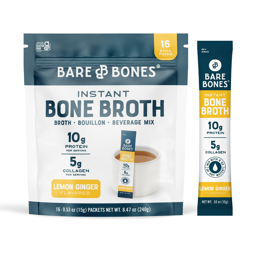 Bare Bones front packaging showing 16 stick packets and benefits