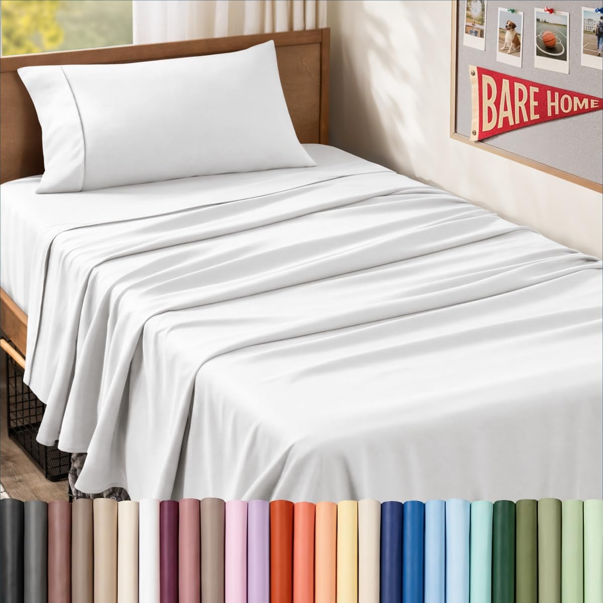 Bare Home front packaging showing Twin XL set and clean white look for easy selection