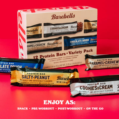 Barebells bar held in hand on the go demonstrating portable protein convenience
