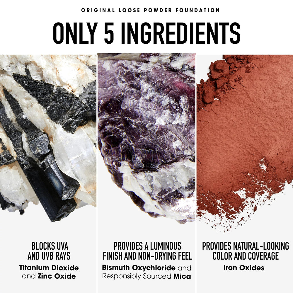 bareMinerals before and after photo showing evened skin tone and luminosity