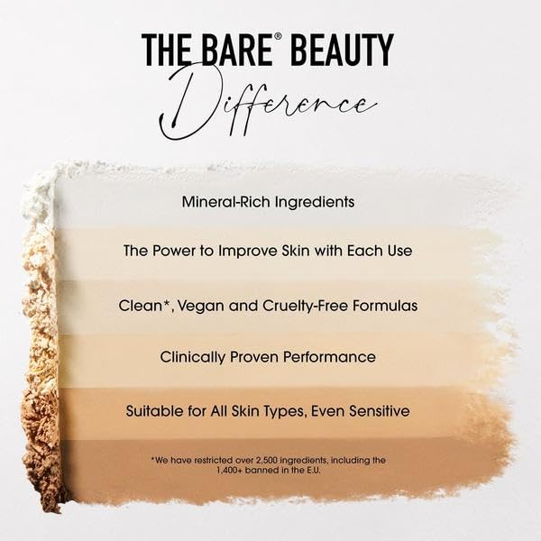bareMinerals producto en tocador mostrando acabado natural y control de brillo