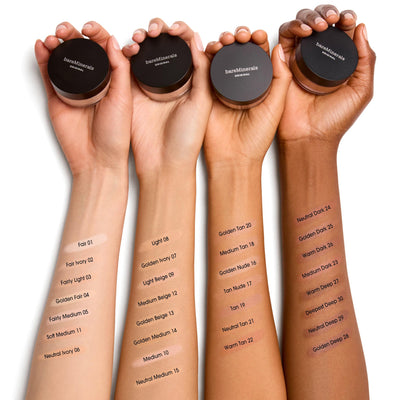 bareMinerals jar next to a coin scale to show product size and portability