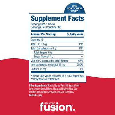 Bariatric Fusion chew beside a ruler showing compact size and portability