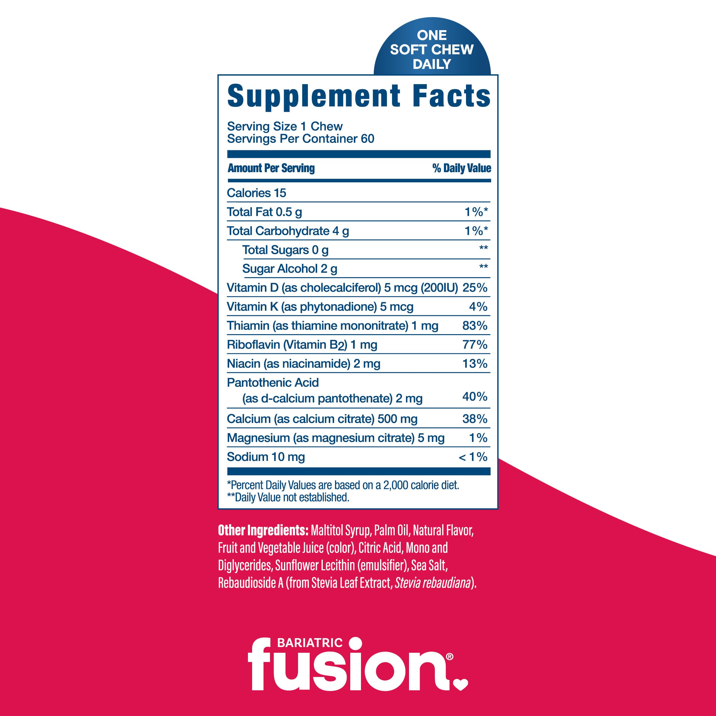 Bariatric Fusion masticable en mano mostrando tamaño y conveniencia