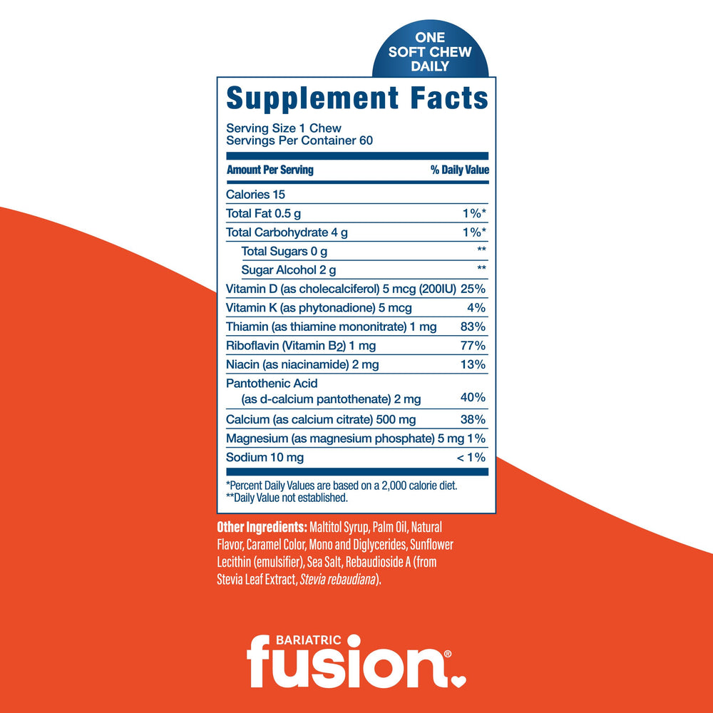 Bariatric Fusion etiqueta nutricional destacando calcio citrato y vitaminas