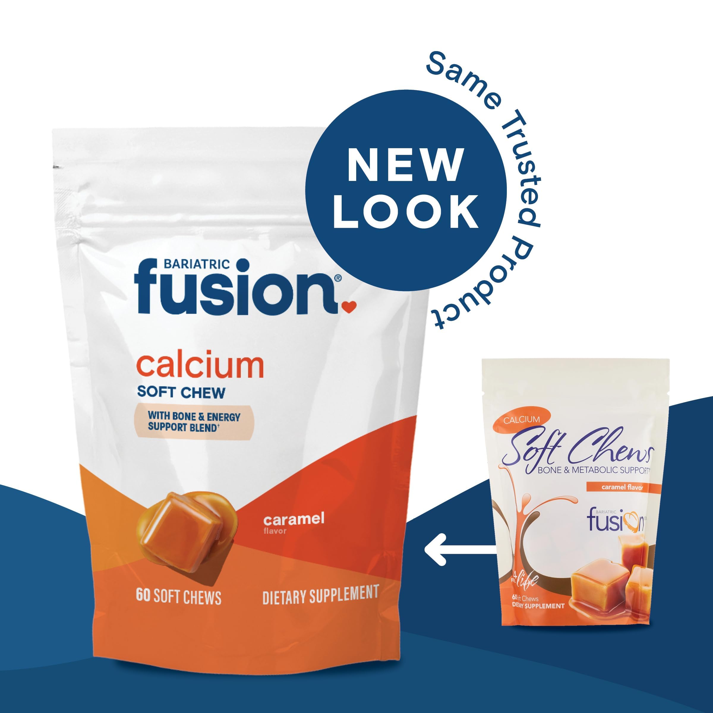 Bariatric Fusion frasco abierto con masticables para ver cantidad y presentación