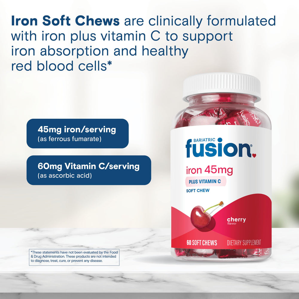 Bariatric Fusion supplement facts label showing ferrous fumarate and vitamin C