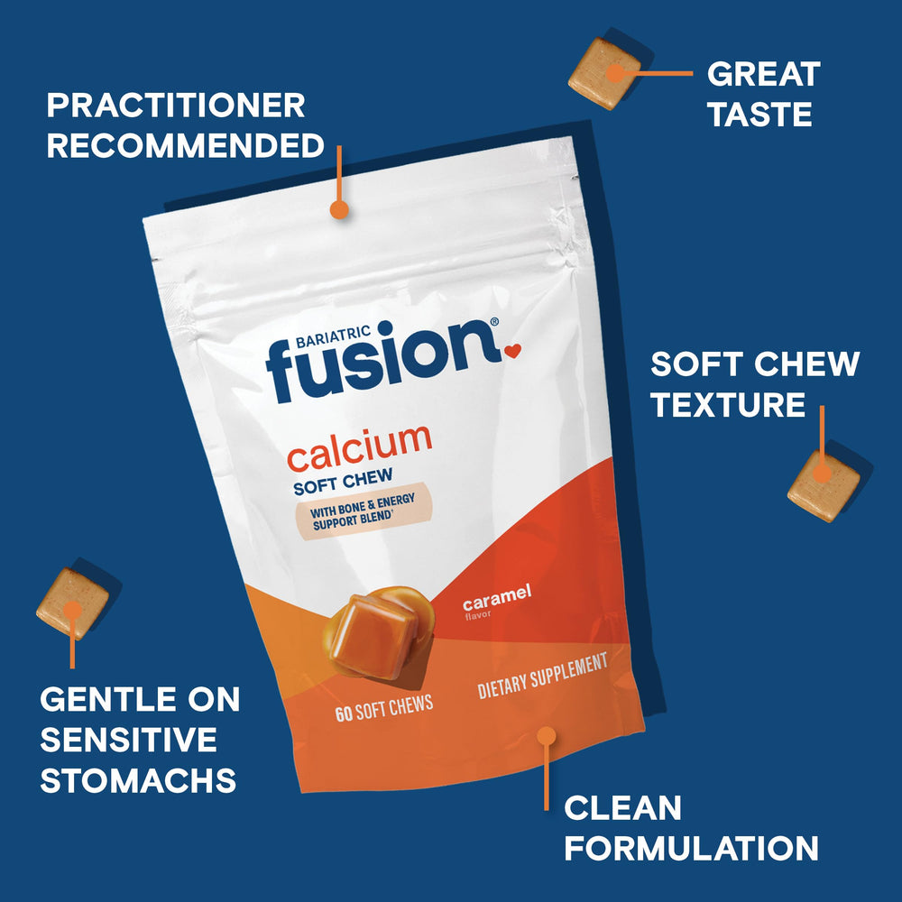 Bariatric Fusion textura masticable cercana, detalle de suavidad y aspecto apetecible