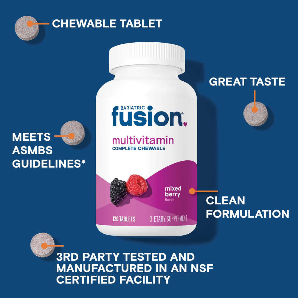 Bariatric Fusion textura de tableta masticable destacando solubilidad