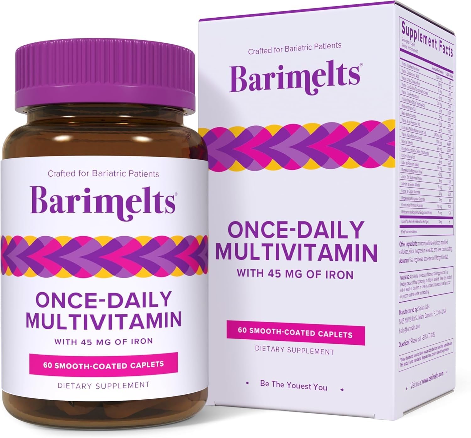 BariMelts front packaging showing bottle and caplets for easy daily use