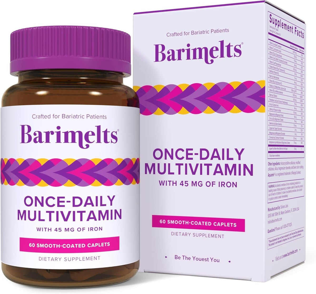 BariMelts front packaging showing bottle and caplets for easy daily use