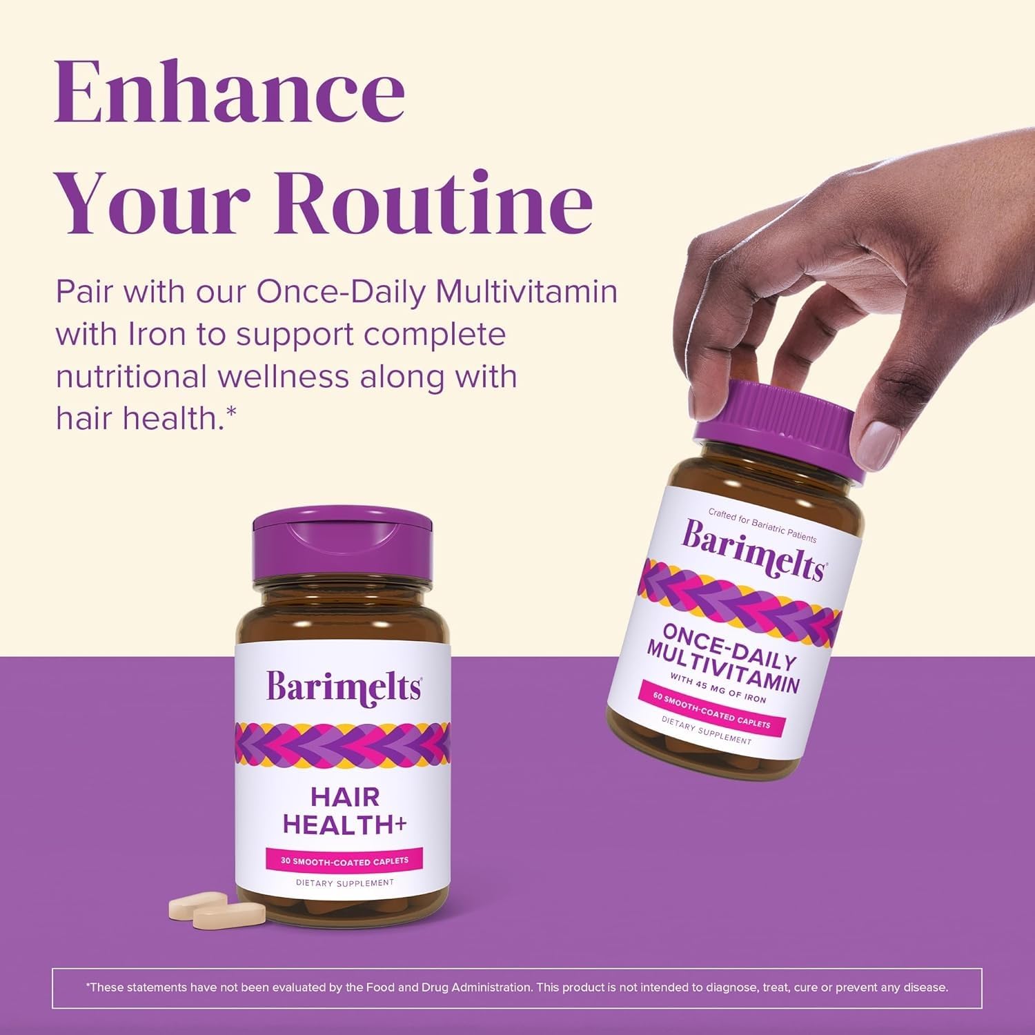 BariMelts bottle on bathroom counter showing everyday routine support