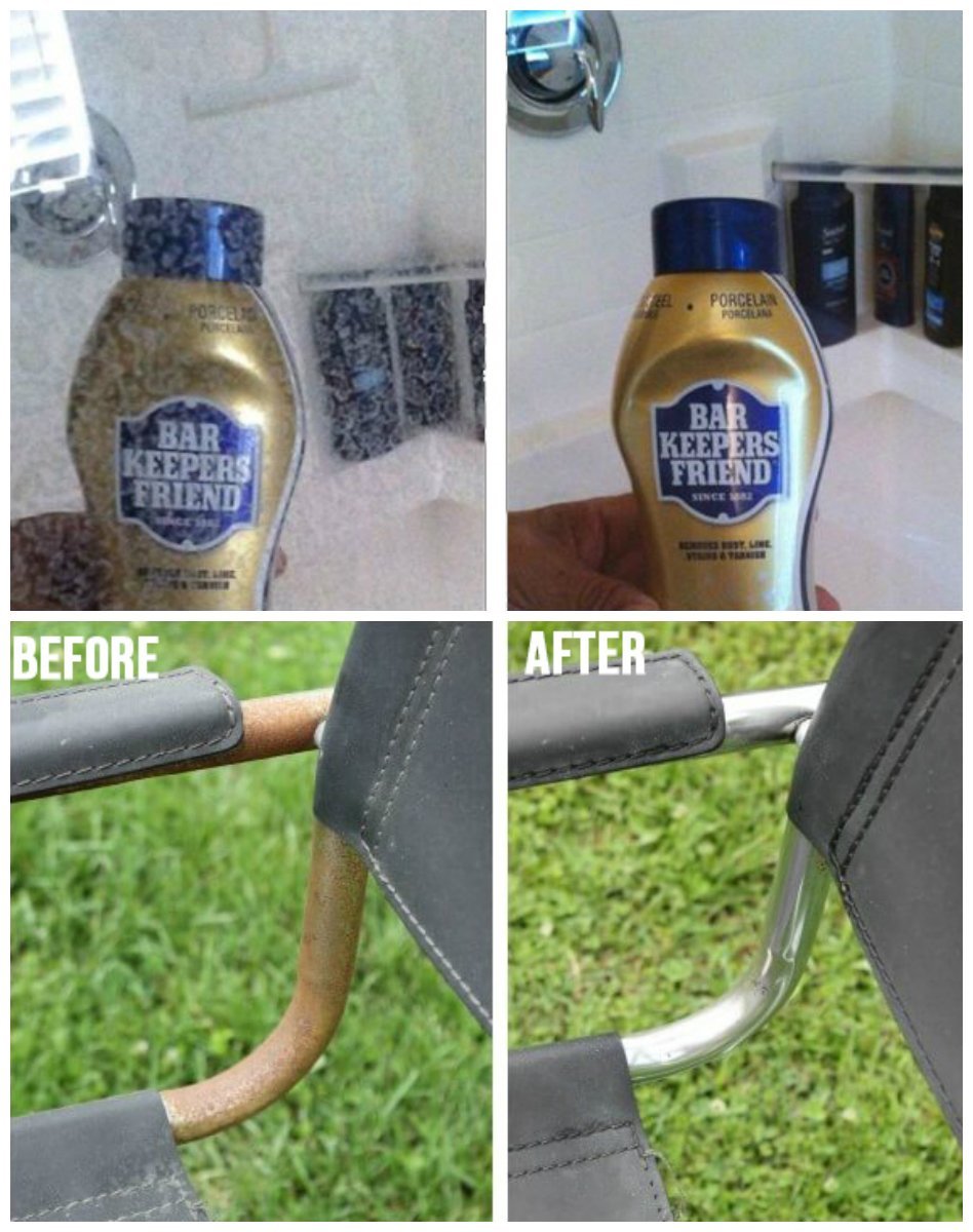 Bar Keepers Friend en fregadero de acero, quita manchas y pulido