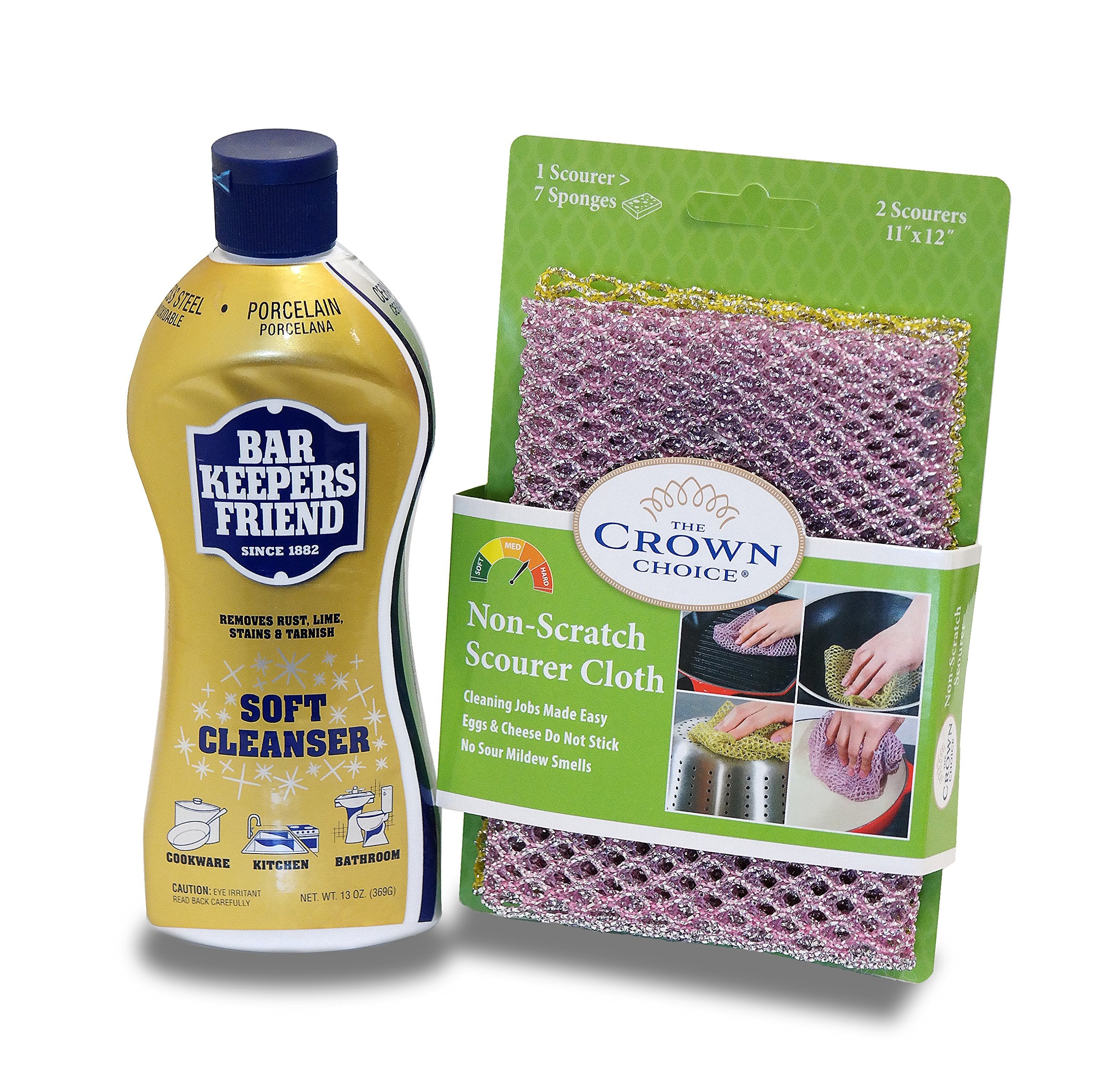 Bar Keepers Friend envase y paño, limpieza efectiva sin rayas