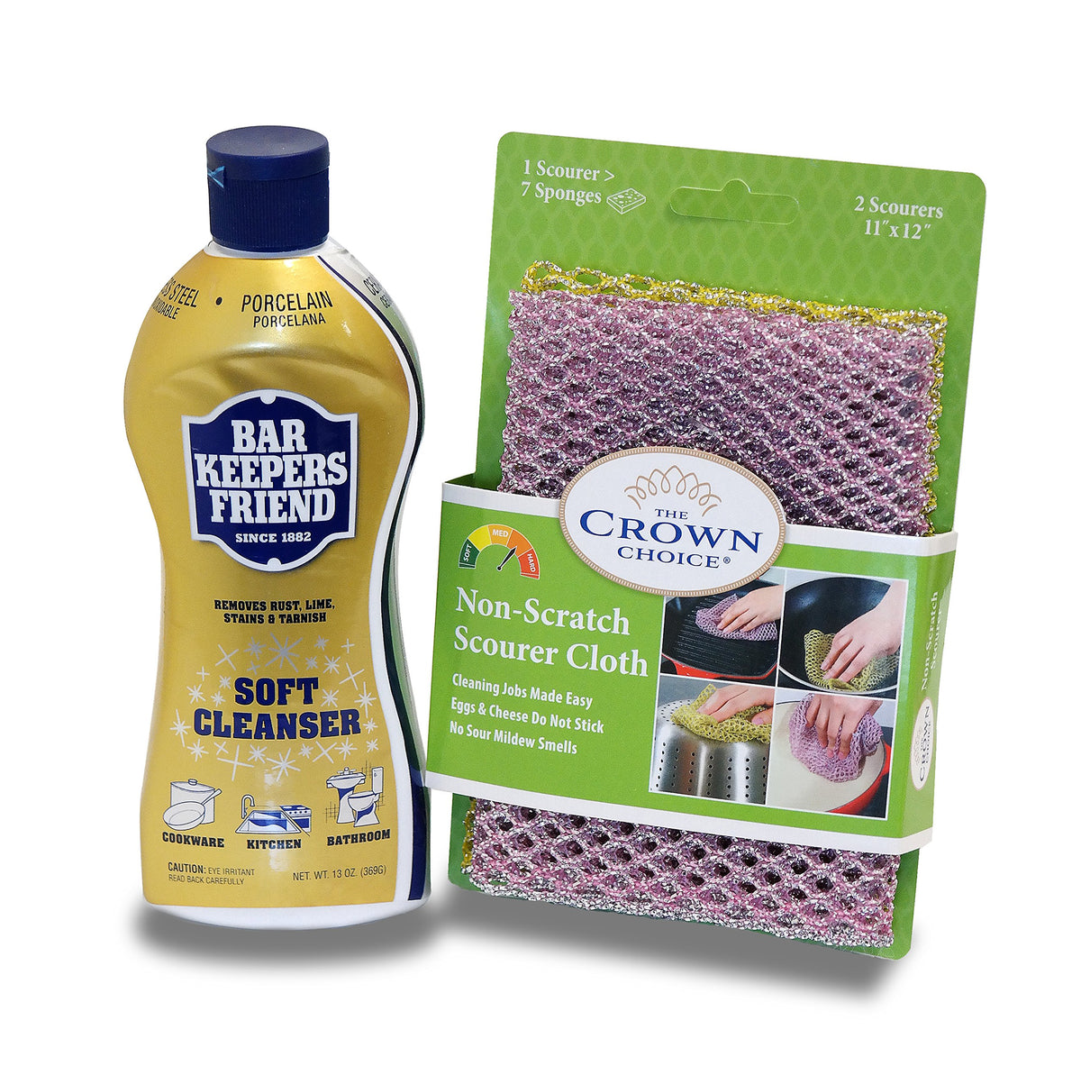 Bar Keepers Friend envase y paño, limpieza efectiva sin rayas