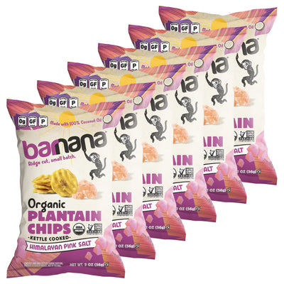 Barnana vista frontal del empaque mostrando snack crujiente y sello orgánico