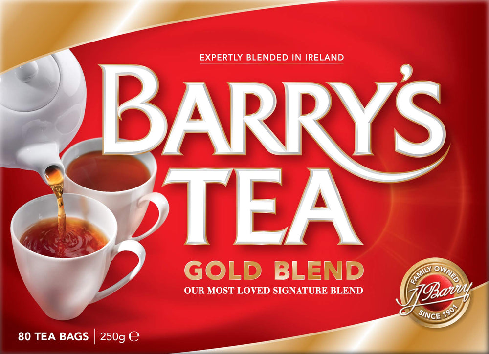 Barry's Tea taza con infusión dorada indicando sabor consistente