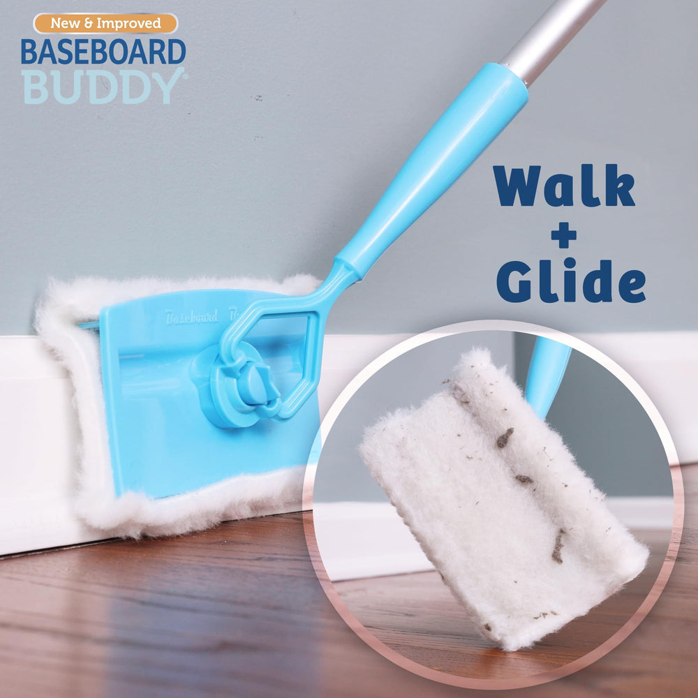 Baseboard Buddy en un salón decorado mostrando limpieza discreta y mantenimiento fácil