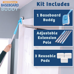 Baseboard Buddy primer plano de almohadilla de microfibra que atrapa polvo eficientemente