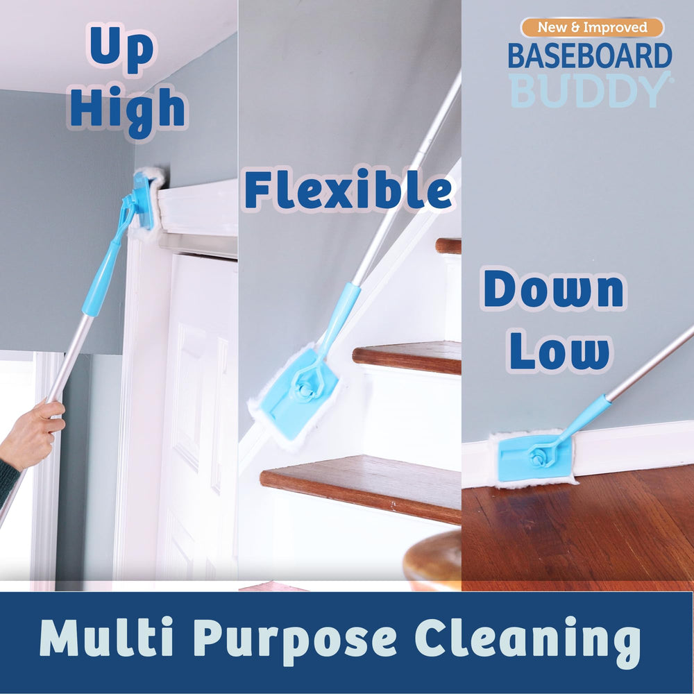 Baseboard Buddy mango extensible extendido para alcanzar molduras altas con comodidad