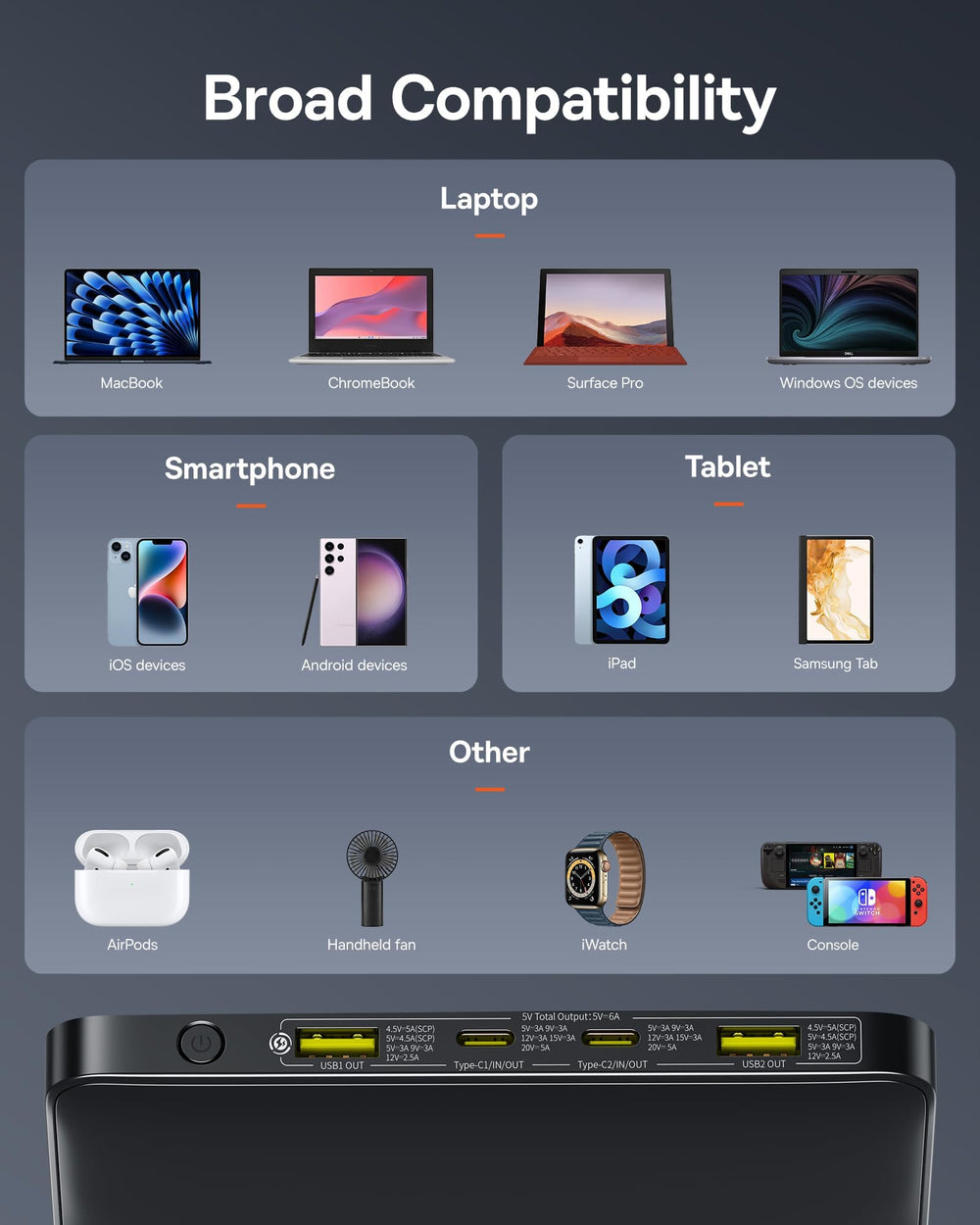 Baseus comparación de tamaño junto a smartphone para referencia de escala