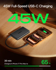 Detail of Baseus Picogo AM52 USB-C port demonstrating 45W fast wired charging convenience