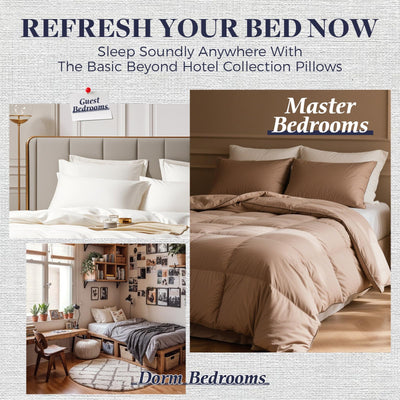 Basic Beyond king pillow on bed illustrating true-to-size scale and coverage