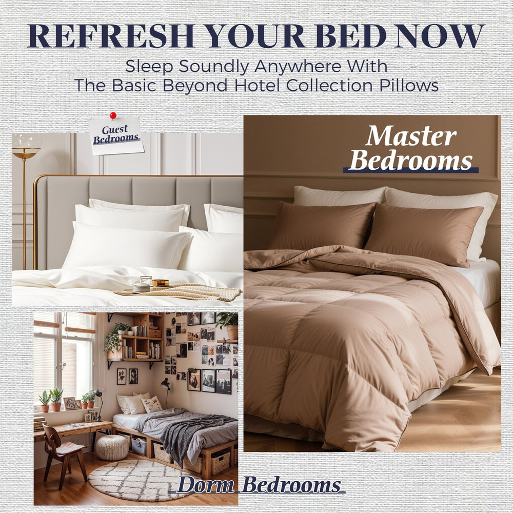 Basic Beyond king pillow on bed illustrating true-to-size scale and coverage