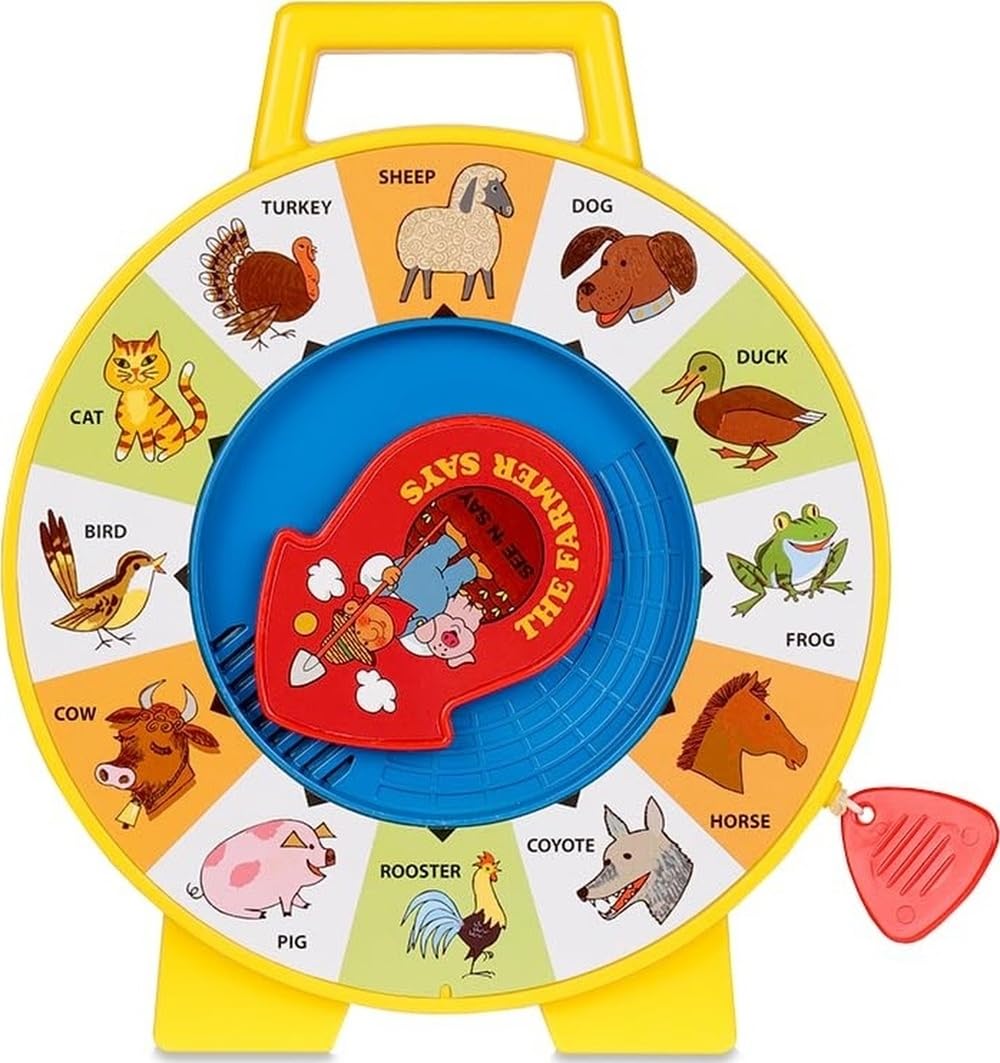 Basic Fun Fisher-Price frontal del See 'n Say mostrando animales y flecha, fácil selección