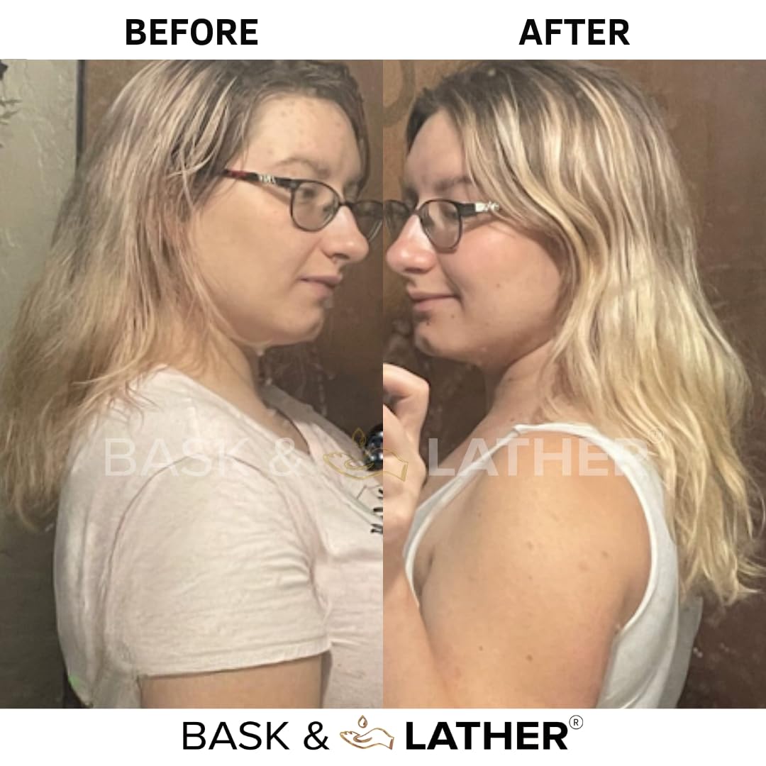 Bask & Lather estimulador de cuero cabelludo en uso para masaje y confort capilar