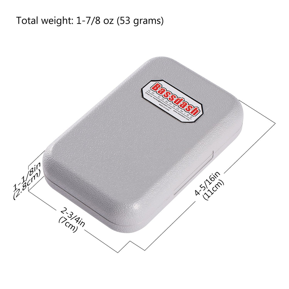BASSDASH flies beside a ruler showing size range for accurate selection and confident rigging