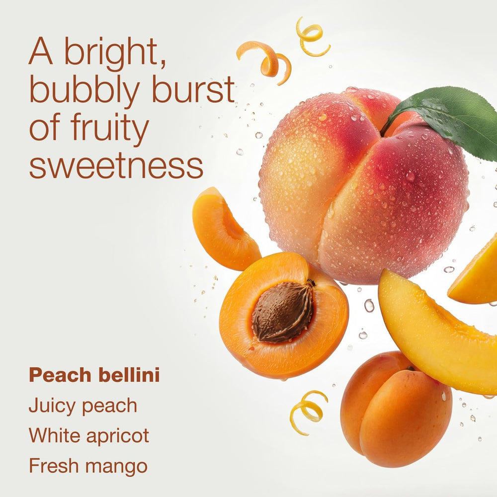 Bath & Body Works lineup de tres frascos mostrando Warm Vanilla Sugar, Peach Bellini y Kitchen Lemon