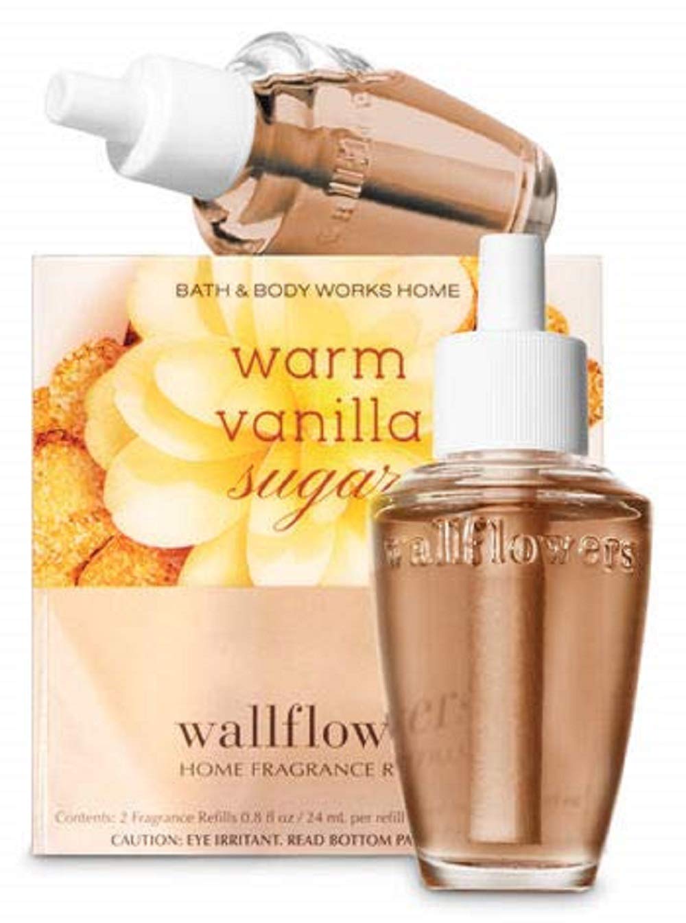 Bath & Body Works bombillas Warm Vanilla Sugar frente del empaque, aroma acogedor