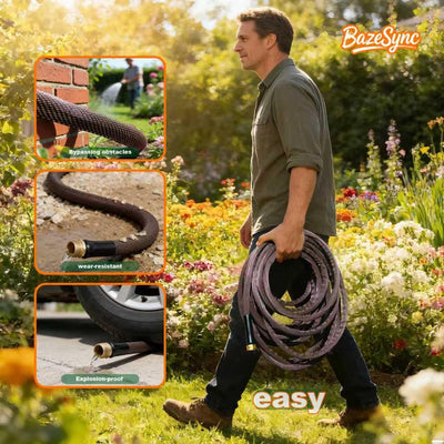 BazeSync hose watering a lawn, even flow for garden and lawn care