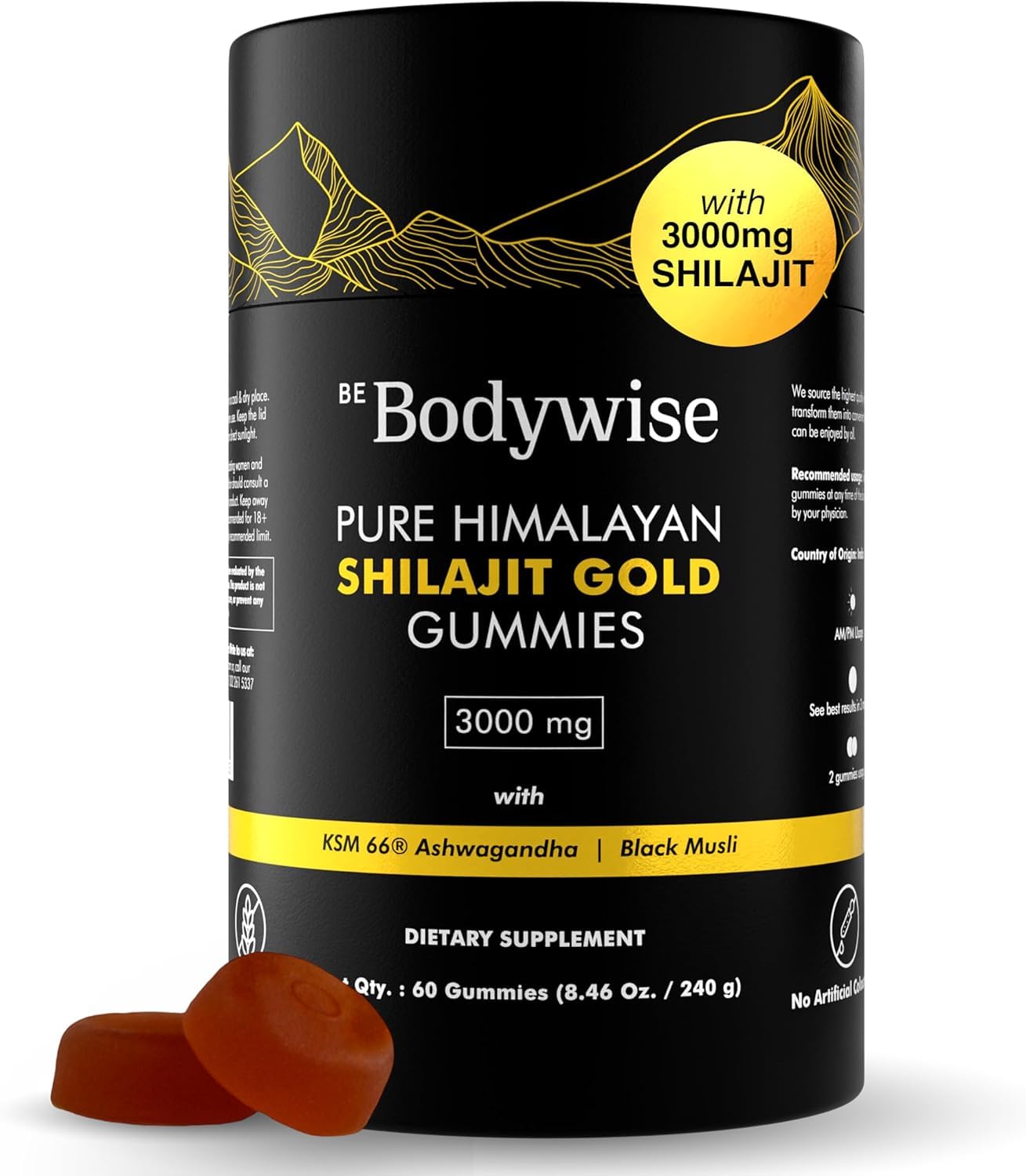 Be Bodywise envase frontal de gominolas shilajit y beneficios de pureza