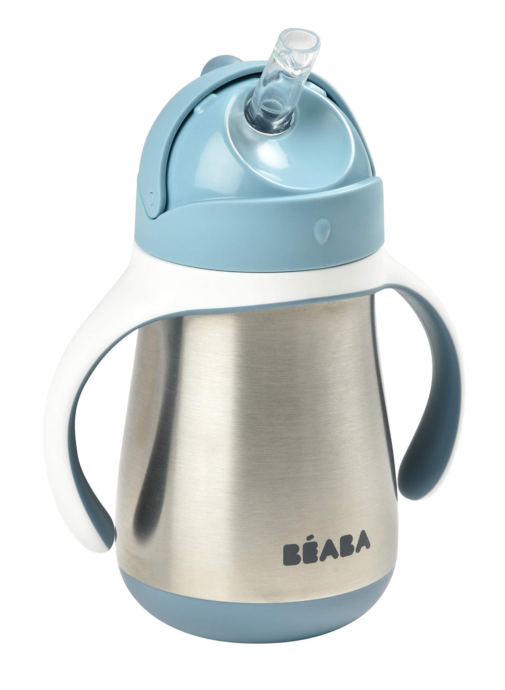 Béaba vaso de frente mostrando diseño y color Rain, práctico para viajes