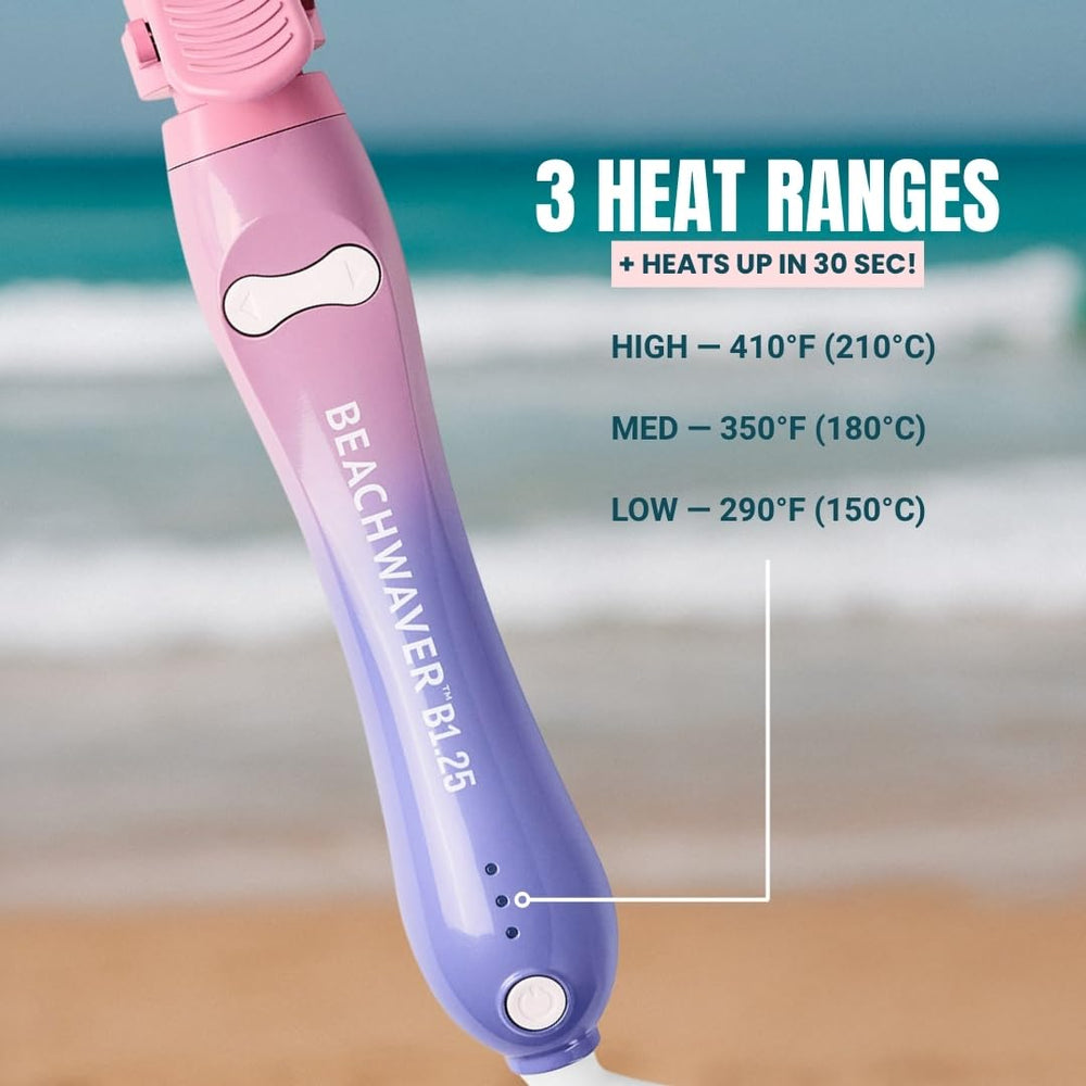 Beachwaver B1 in use on shoulder-length hair demonstrating quick uniform curls and time savings