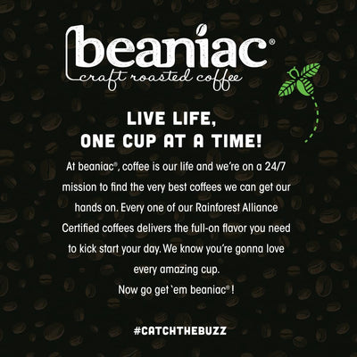 beaniac 30-count box next to a hand for scale, communicates quantity and portability