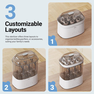 Bear accessory rack layouts holding nipples and pump parts neatly