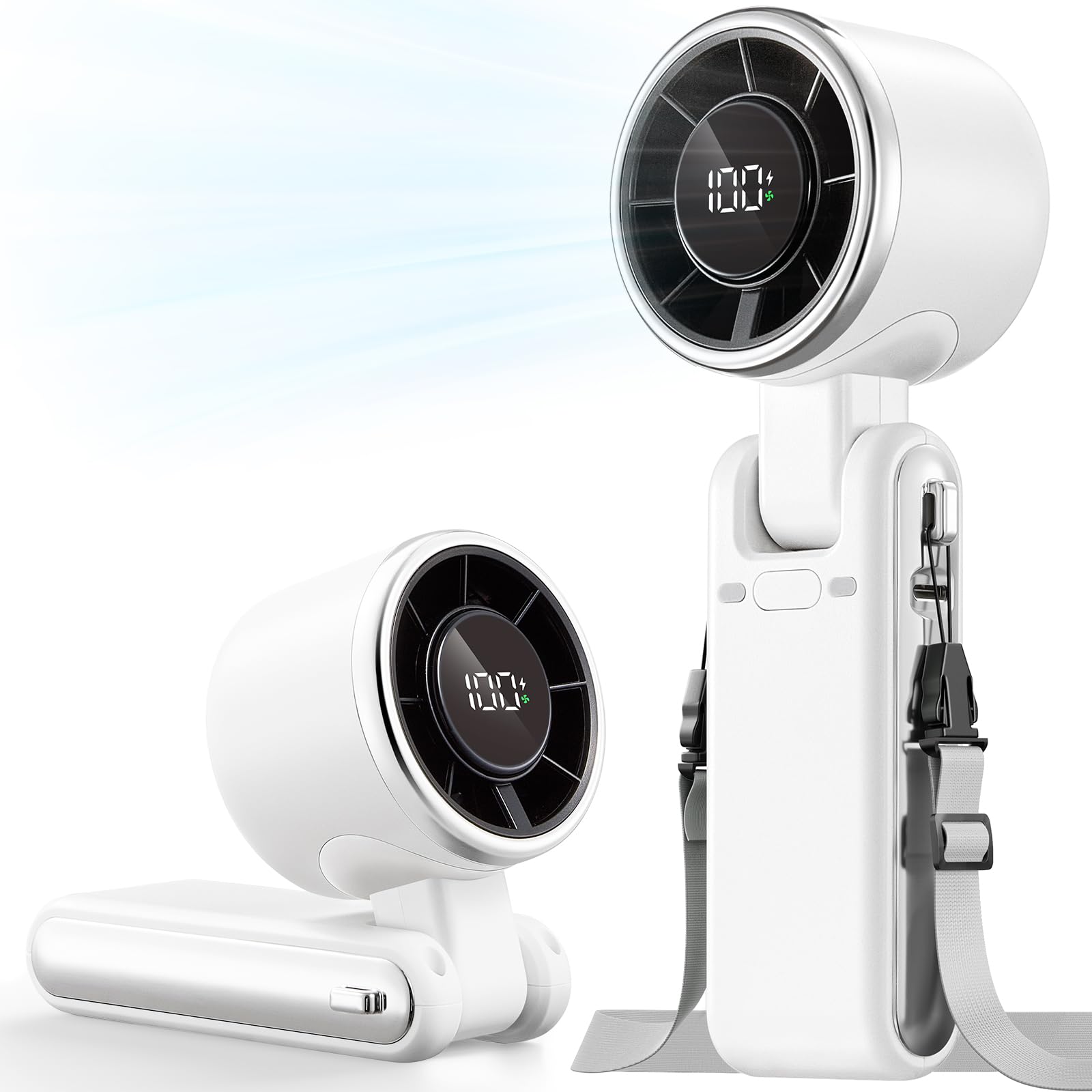 Bearwind frontal del ventilador blanco mostrando diseño elegante y portátil