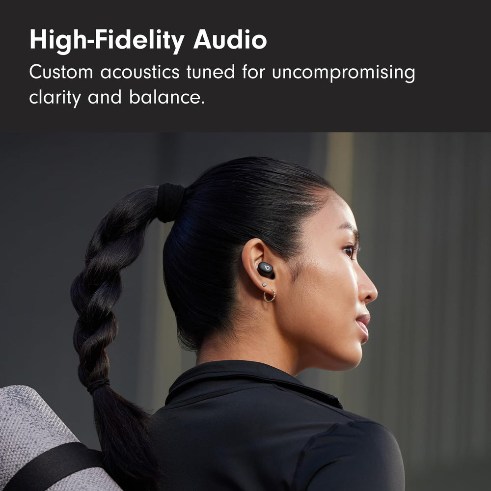 Beats earbud close-up showing matte texture and driver detail for refined sound quality