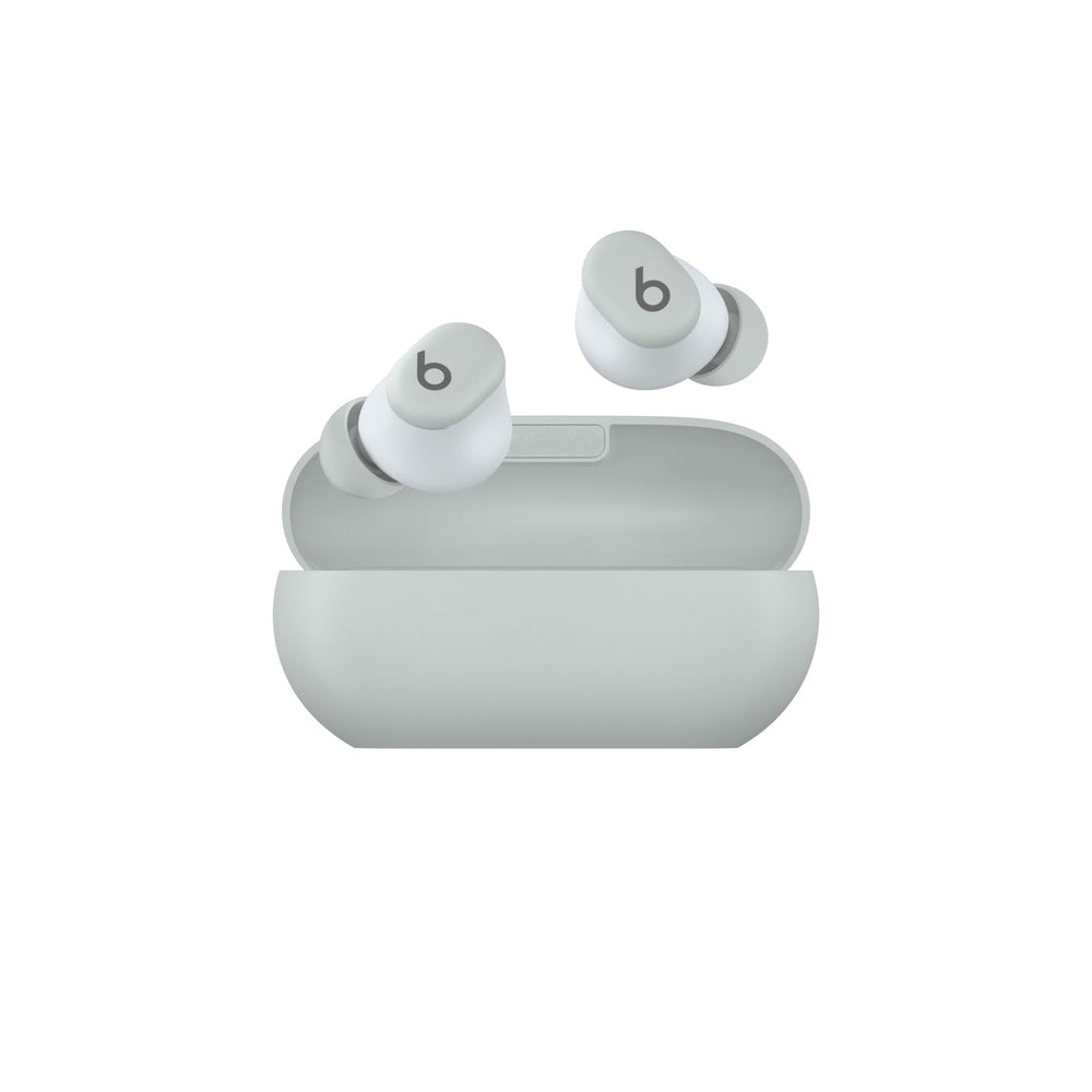 Beats Solo Buds front packaging in Storm Gray showing compact design and branding