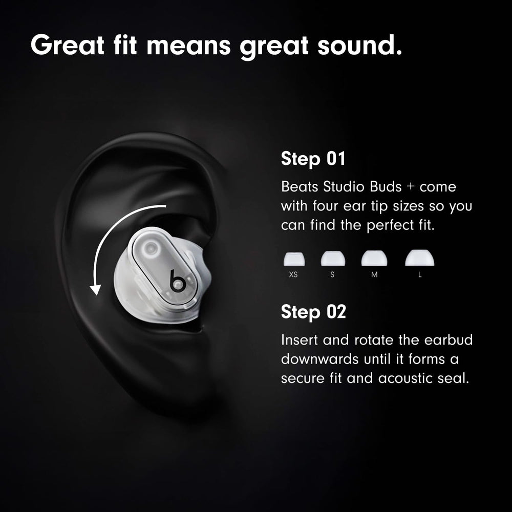 Beats Studio Buds + estuche abierto Ivory que destaca su carga portátil