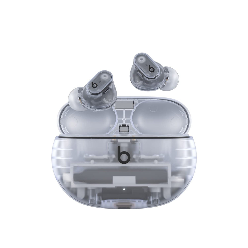 Beats Studio Buds + front view showcasing sleek design and confident style