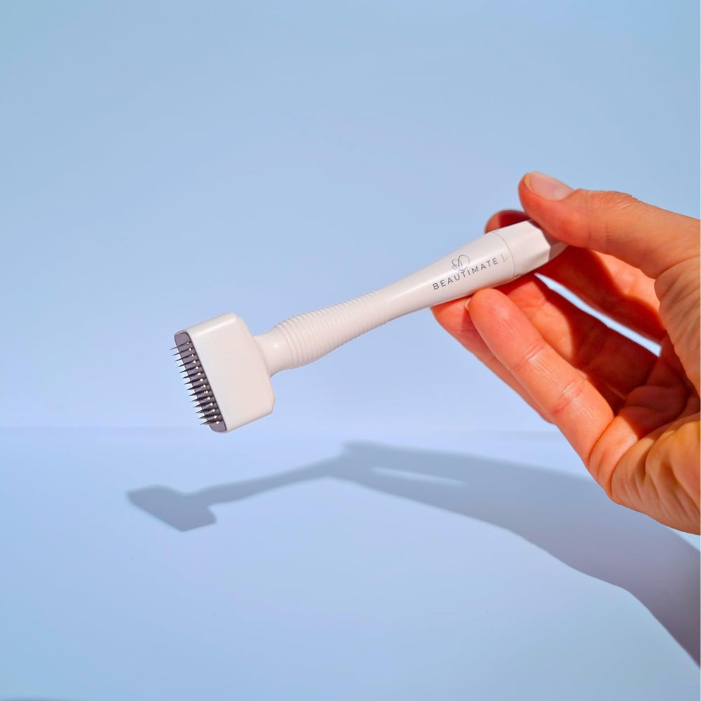 beautimate Derma Stamp en rostro, mejora la absorción de productos tópicos